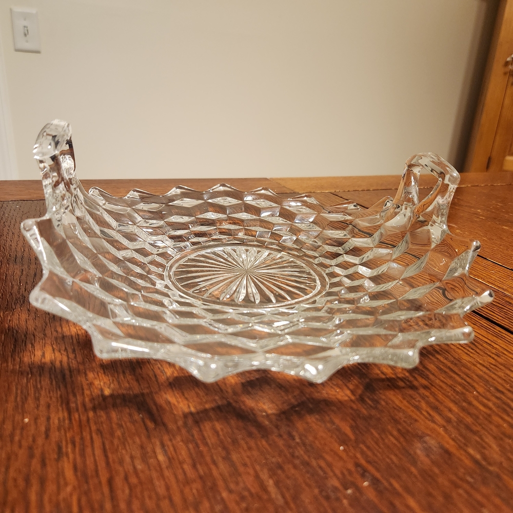 Vintage Fostoria American Pattern Muffin Tray In Cubist Geometric Design